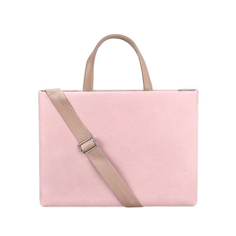 13.3 Inch Pink Laptop Crossbody Bag - Waterproof Pu Material