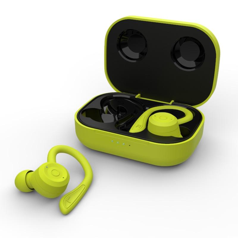 Waterproof T20 Tws Bluetooth Earphones with Charging Box and Noise-cancelling Hooks - Green