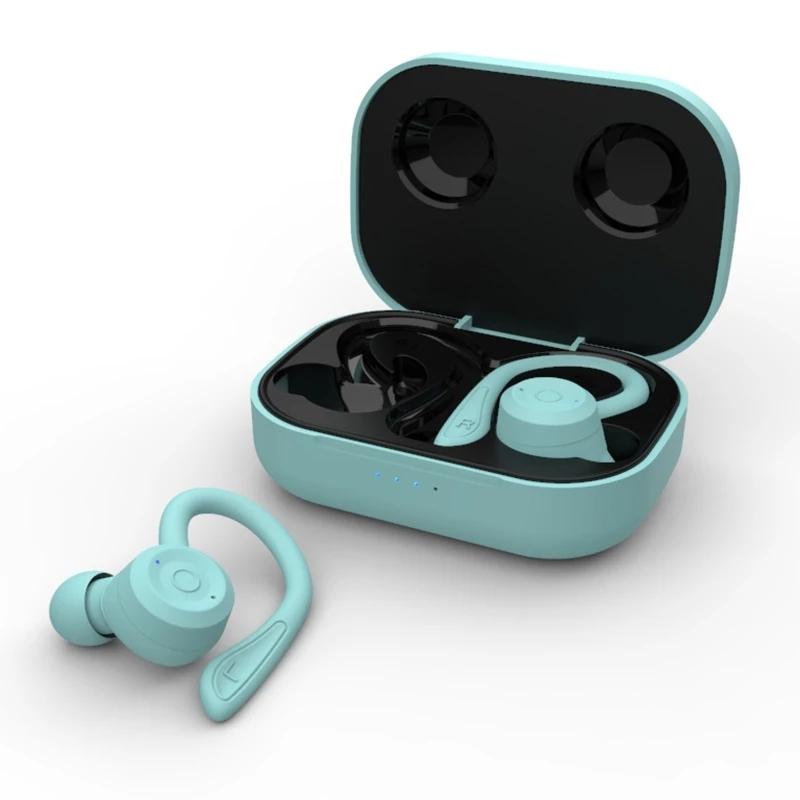 Waterproof T20 Tws Bluetooth Earphones with Charging Box and Noise-cancelling Hooks - Green