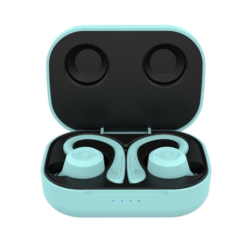Waterproof T20 Tws Bluetooth Earphones with Charging Box and Noise-cancelling Hooks - Green
