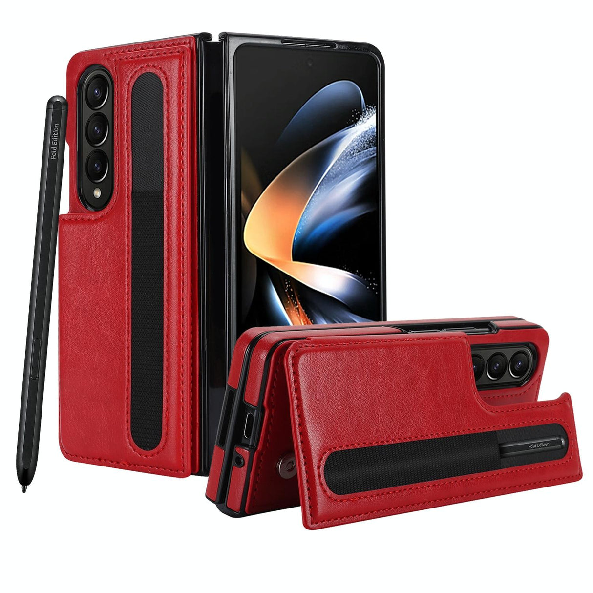 For Samsung Galaxy Z Fold4 5G Double Buckle Foldable Phone Case With Pen Slot - Brown