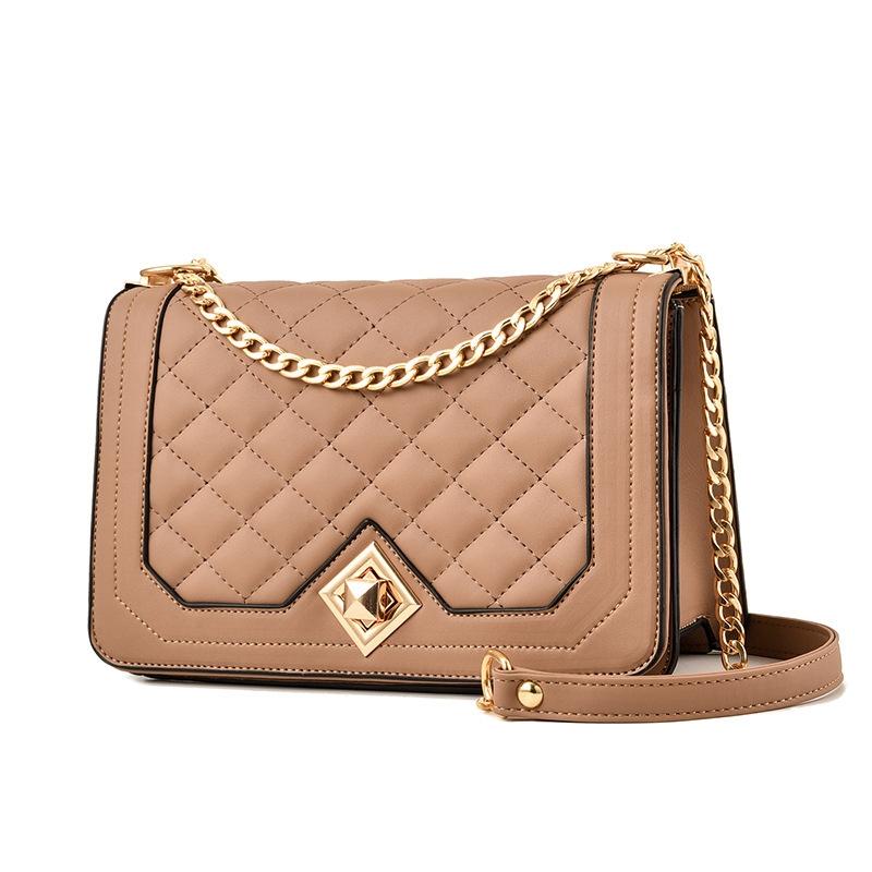 Chic One Shoulder Chain Bag With Diagonal Rhombus Design - Pink