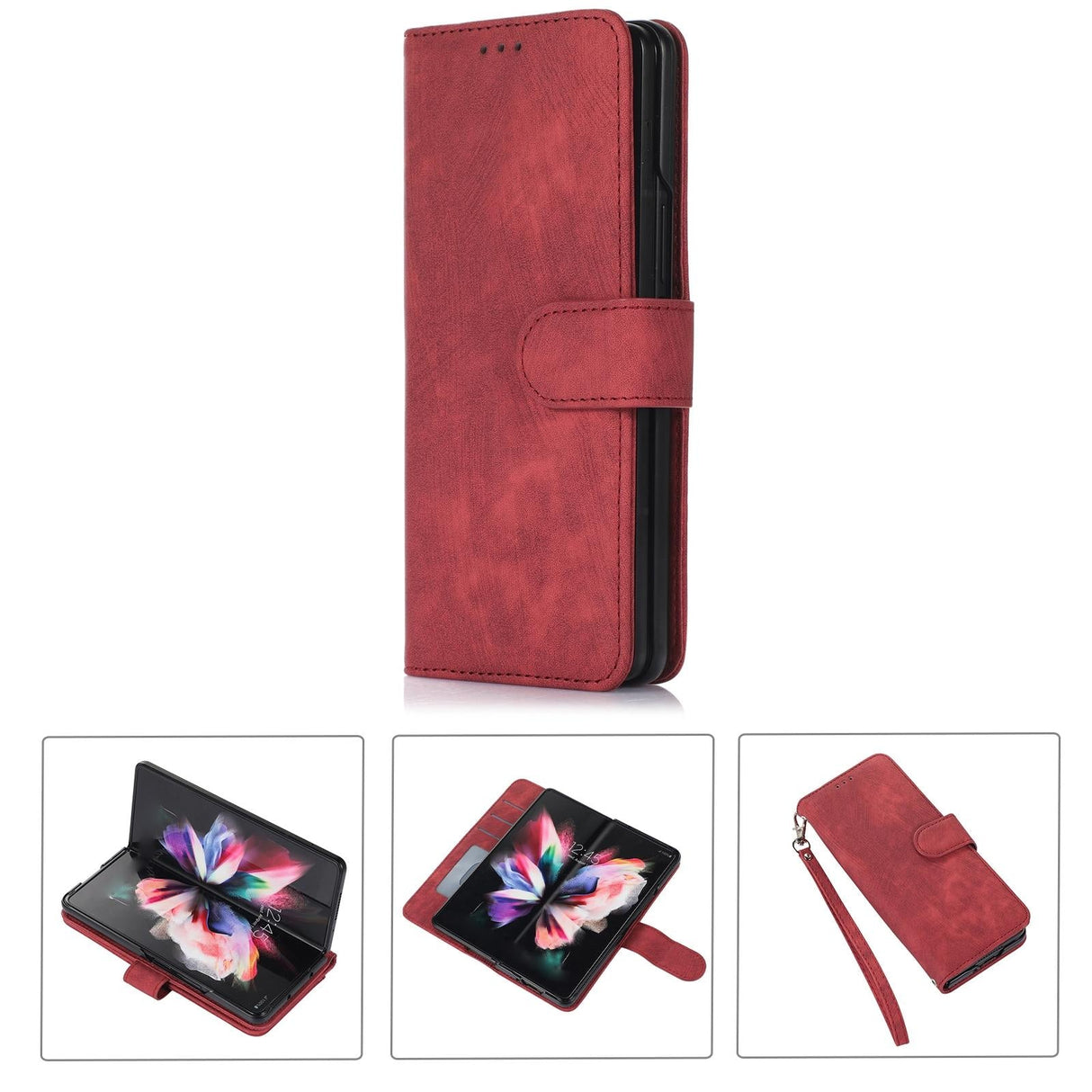For Samsung Galaxy Z Fold4 5G Leather Phone Case With Pen Slot - Horizontal Flip - Red