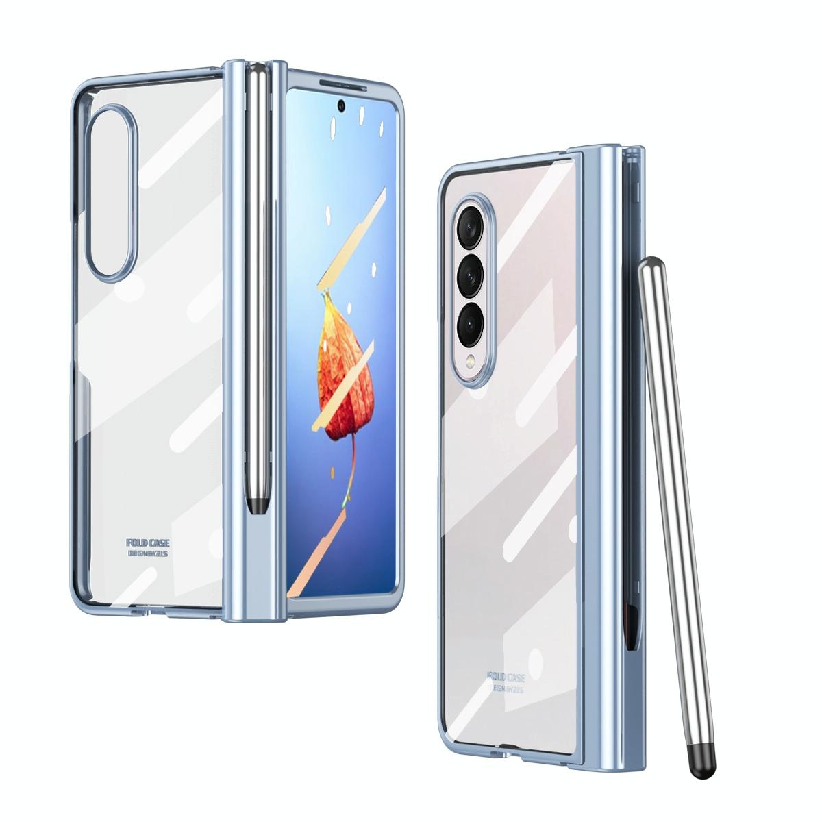 For Samsung Galaxy Z Fold4 5G Full Body Phone Case with Integrated Hinge and Pen Slot - Transparent