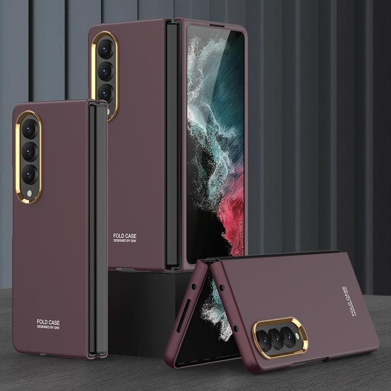 For Samsung Galaxy Z Fold4 5G Electroplating Lens Frame Case - Ultra Thin - Brown