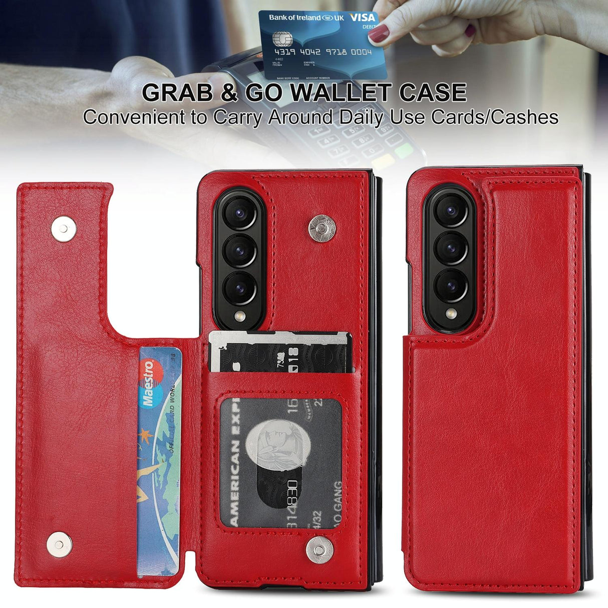 For Samsung Galaxy Z Fold4 5G Full Coverage Double Buckle Phone Case - Red