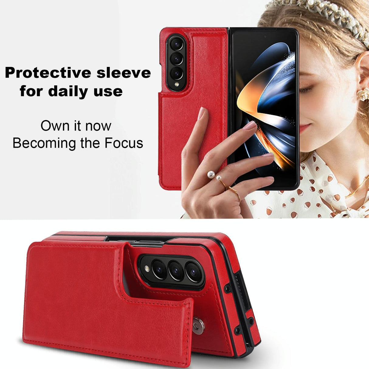 For Samsung Galaxy Z Fold4 5G Full Coverage Double Buckle Phone Case - Red