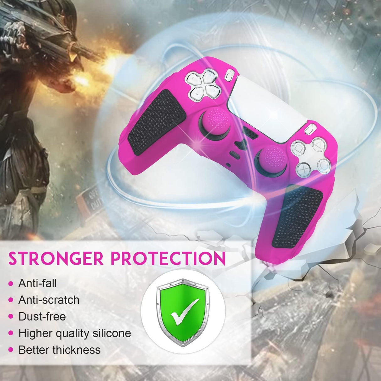 Silicone Gamepad Protective Case for Sony Ps5 with Splicing Design and Rocker Caps - Purple Black