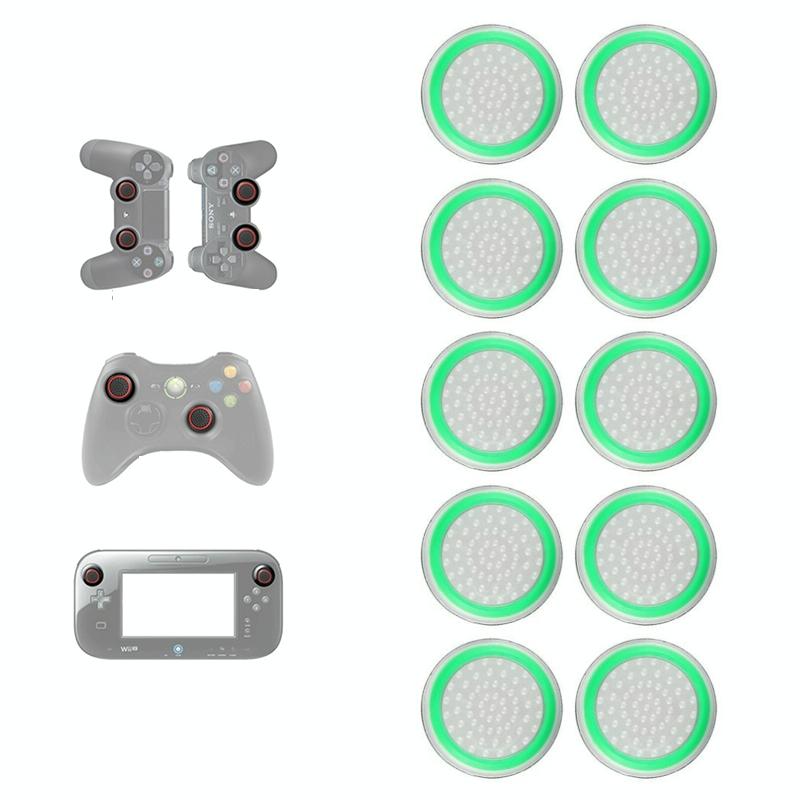 10-piece Luminous Gamepad Button Caps for Ps5 / Ps4 / Ps3 / Xbox one / 360 / Pro / Series x / s - Black Green Circle