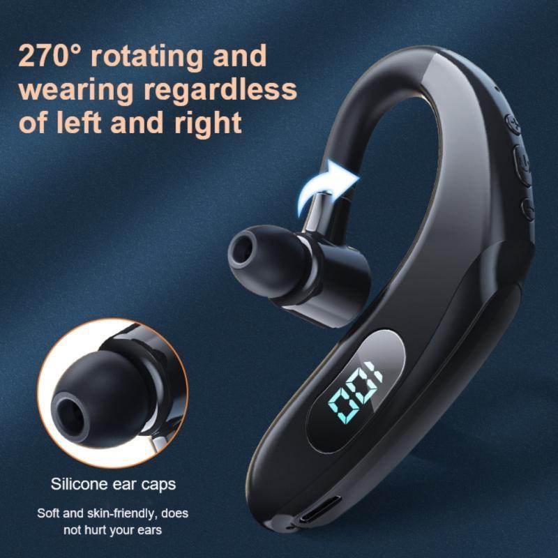 Wireless Bluetooth Earhook Earphones with Digital Display - Business Sports - Blue