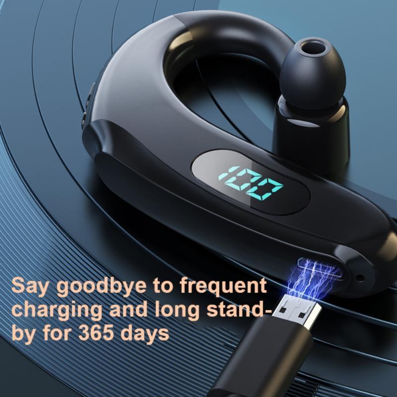 Wireless Bluetooth Earhook Earphones with Digital Display - Business Sports - Blue