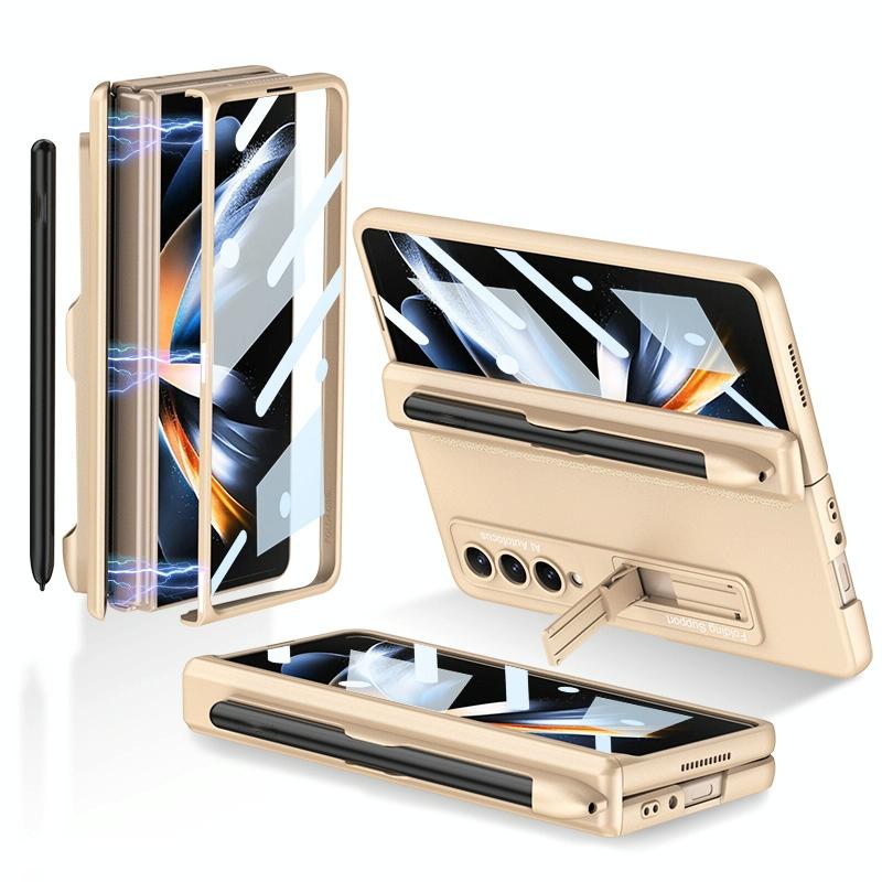 For Samsung Galaxy Z Fold4 5G Foldable Magnetic Flip Case With Holder & Pen Slot - Gkk - Champagne Gold