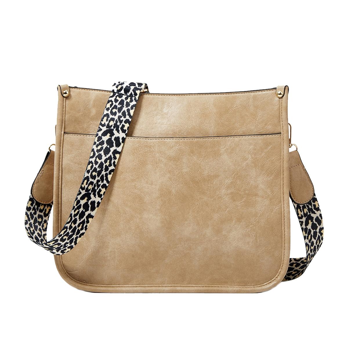 Leopard Print Waterproof Crossbody Tote Bag - Khaki