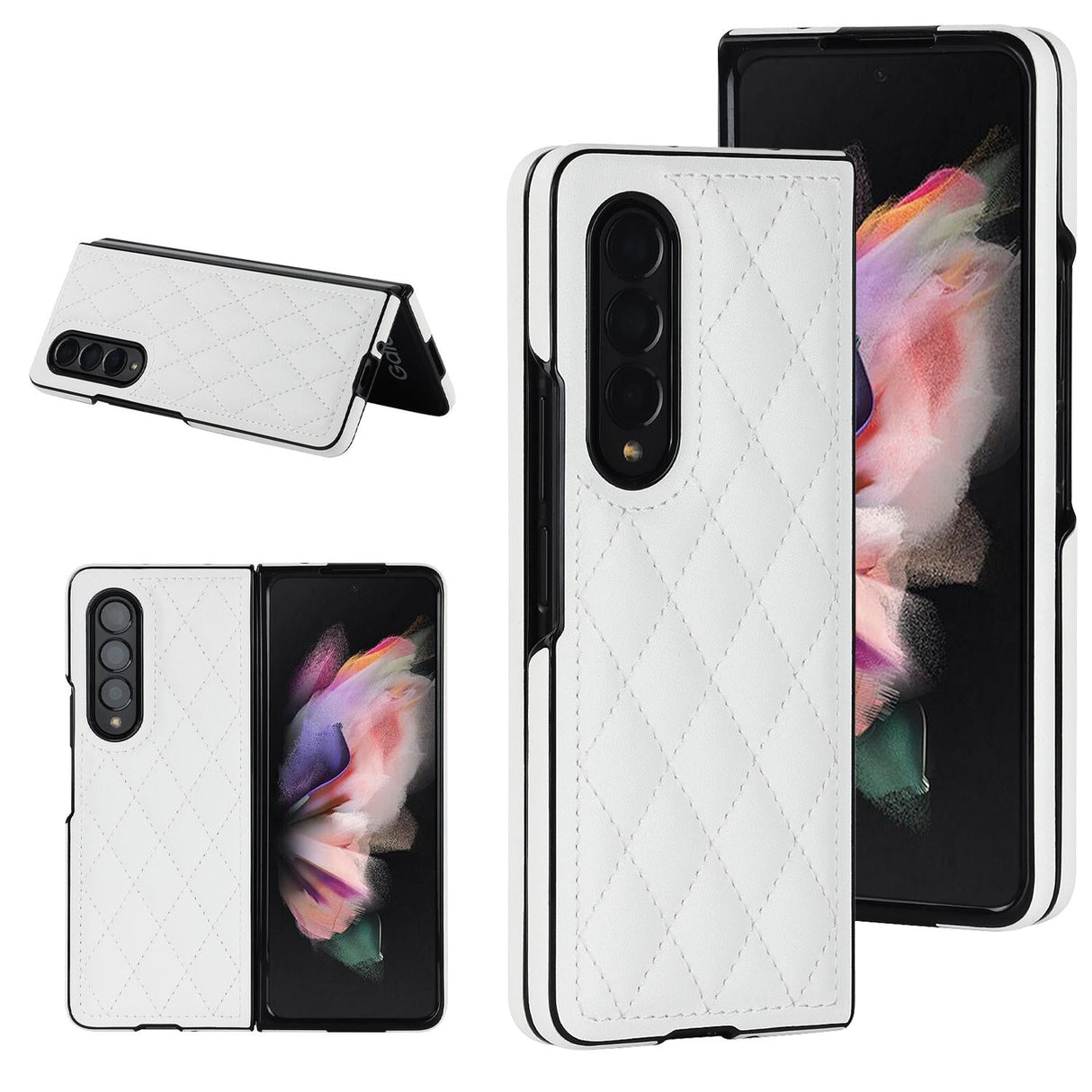 For Samsung Galaxy Z Fold4 5G Foldable Microfiber Phone Case - Rhombic Design - White