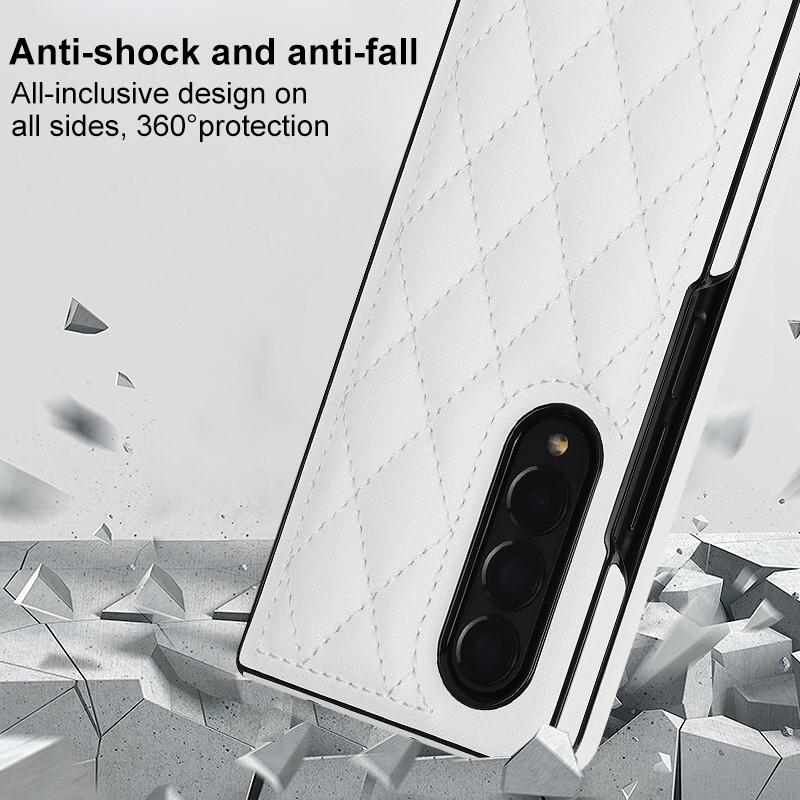 For Samsung Galaxy Z Fold4 5G Foldable Microfiber Phone Case - Rhombic Design - White