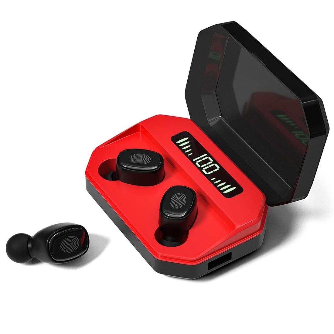 Wireless Bluetooth 5.0 Earbuds with Touch Display & Charging Case - Red