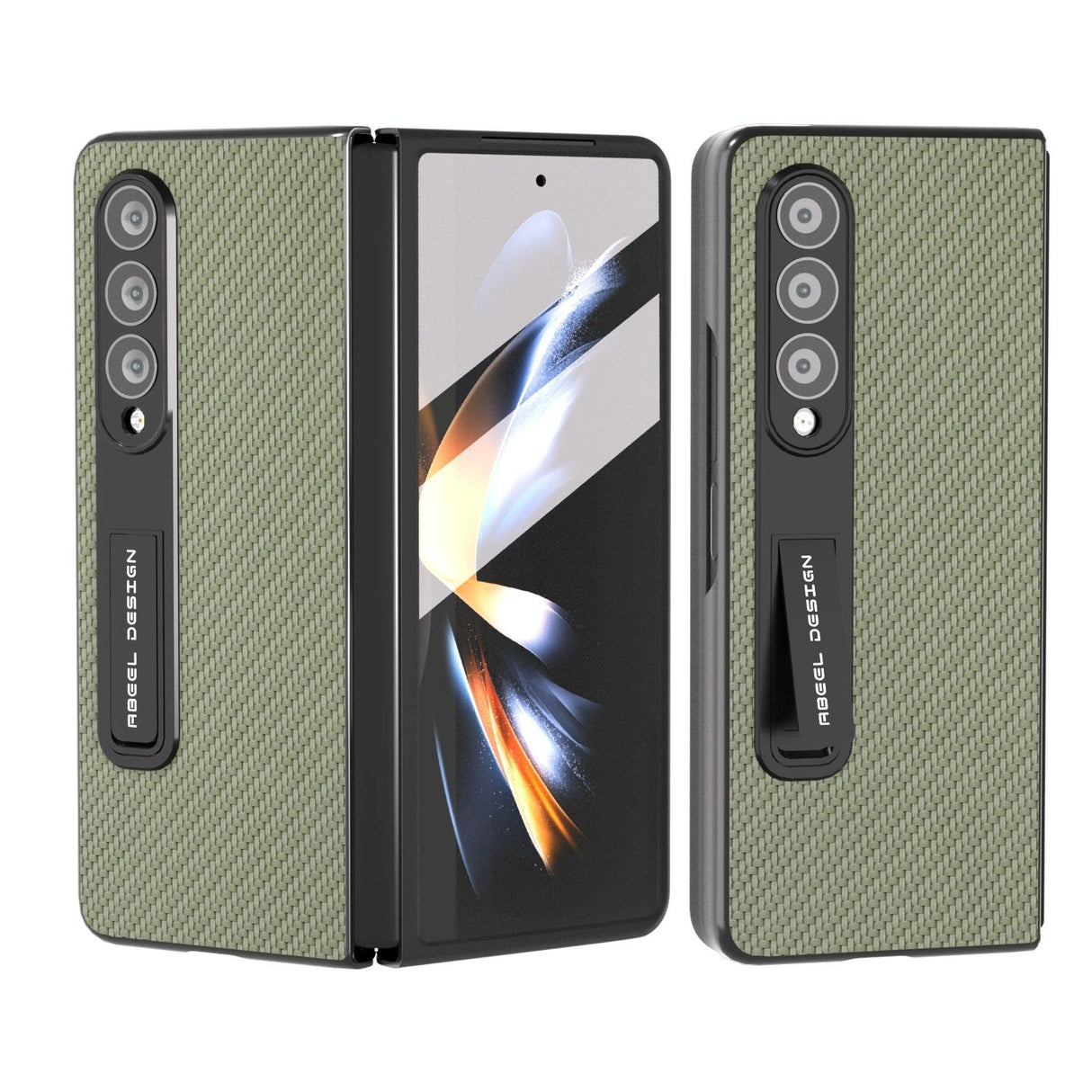 For Samsung Galaxy Z Fold4 5G Carbon Fiber Phone Case With Holder - Green