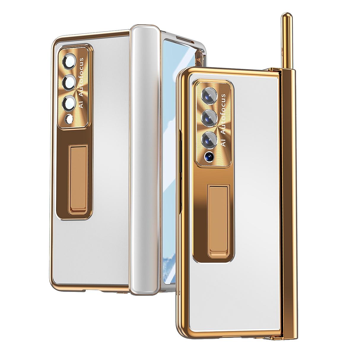 For Samsung Galaxy Z Fold4 5G Shockproof Aluminum Double Hinge Case - Champagne Gold