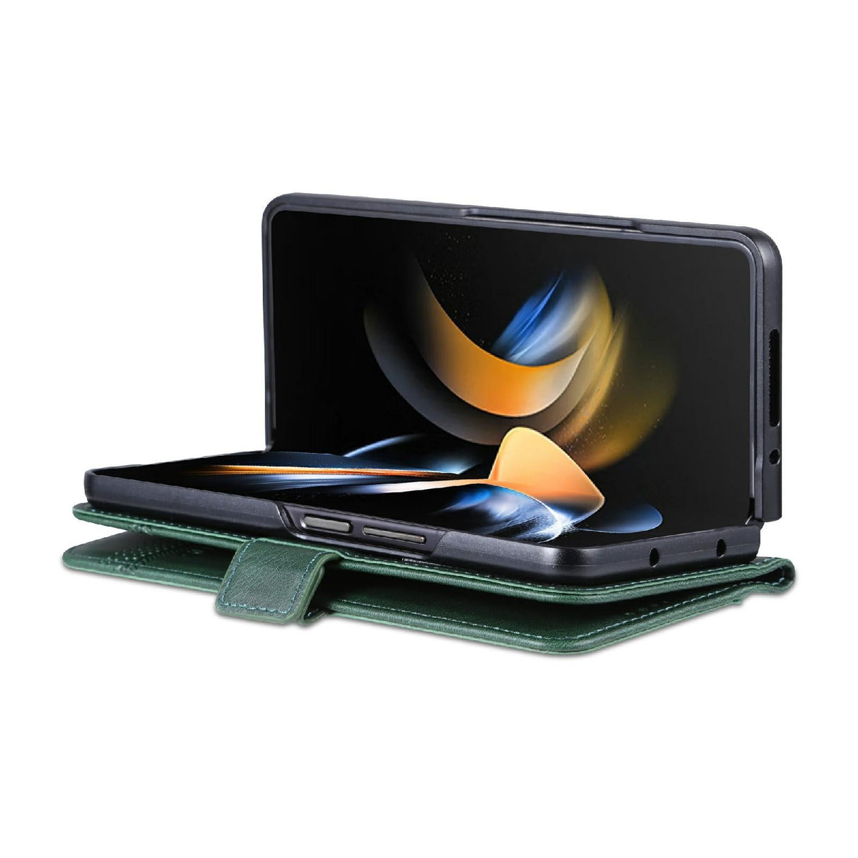 For Samsung Galaxy Z Fold4 5G Leather Magnetic Phone Case - Calf Texture - Dark Green