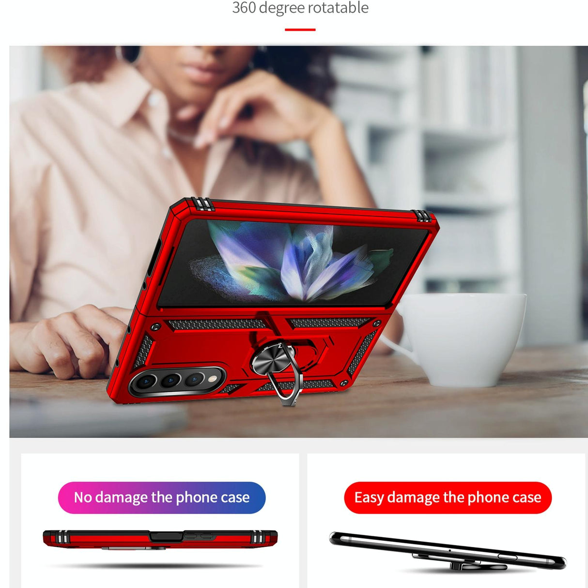 For Samsung Galaxy z Fold4 5G Tpu & Pc Shockproof Phone Case - Red