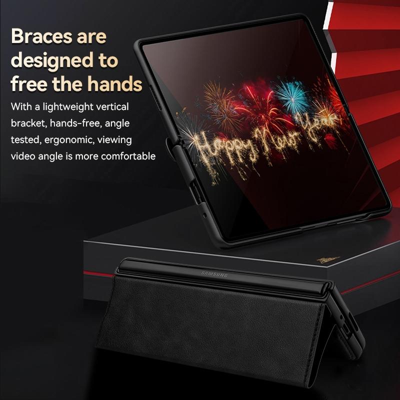 For Samsung Galaxy z Fold4 5G Magnetic Snap Leather Flip Case - All-inclusive - Orange