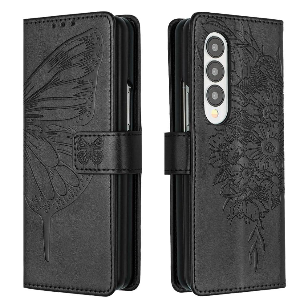 For Samsung Galaxy z Fold4 5G Butterfly Embossed Leather Phone Case - Green