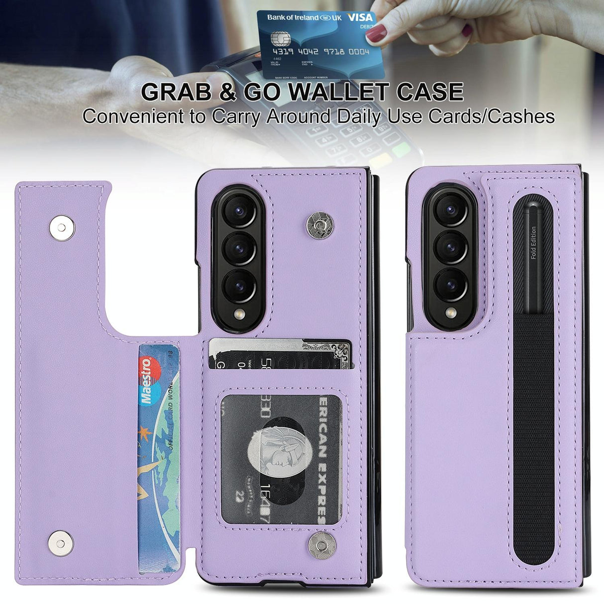 For Samsung Galaxy Z Fold4 5G Double Buckle Phone Case With Pen Slots - Red