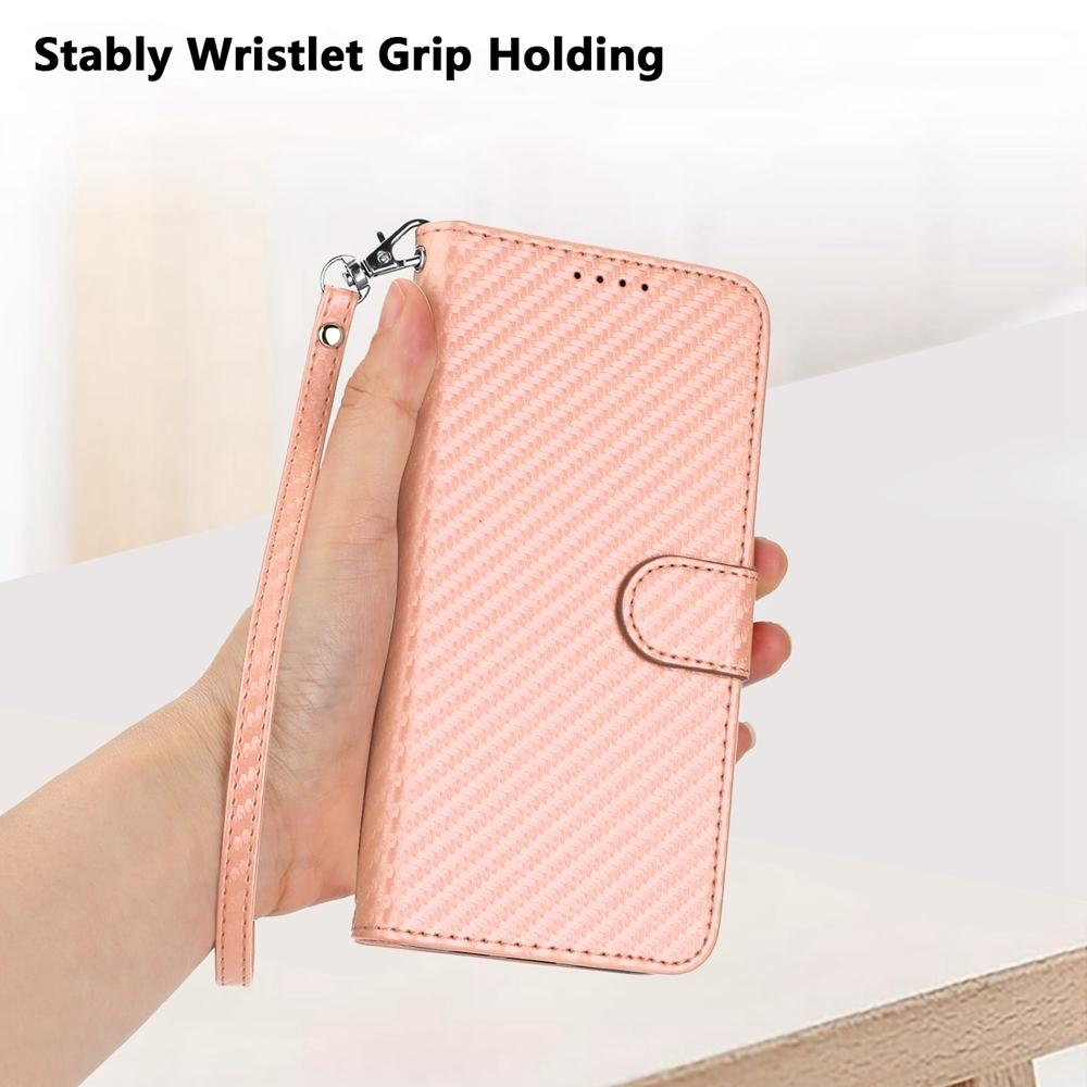 For Samsung Galaxy Z Fold4 5G Carbon Fiber Leather Phone Case With Lanyard - Black