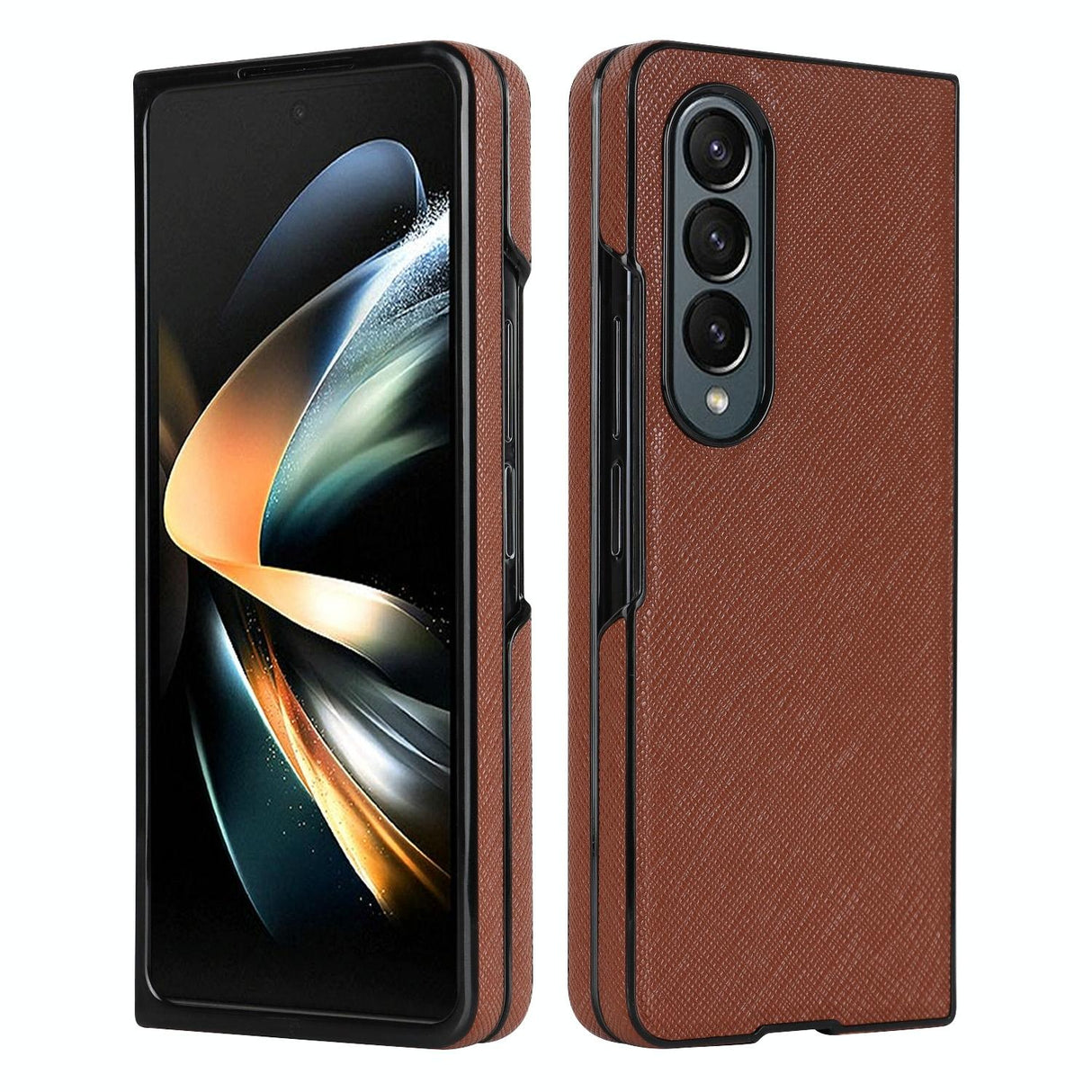 For Samsung Galaxy Z Fold4 5G Foldable Cross Pattern Phone Case - Compact Design - Brown