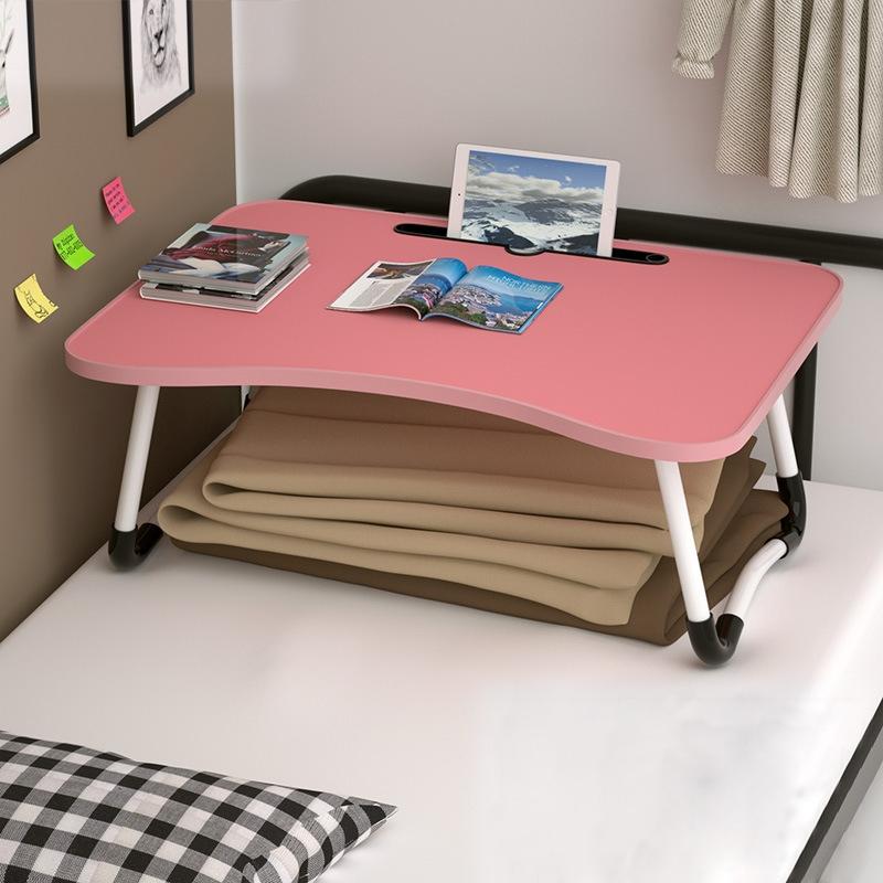 Adjustable Folding Laptop Desk with Non-slip Legs and Card Slot - Pink