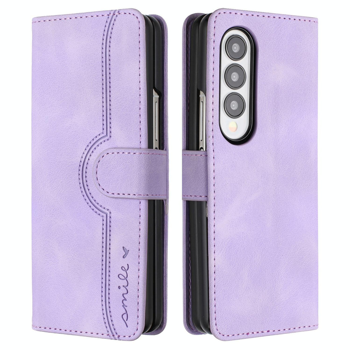 For Samsung Galaxy Z Fold4 5G Leather Phone Case With Heart Pattern - Brown