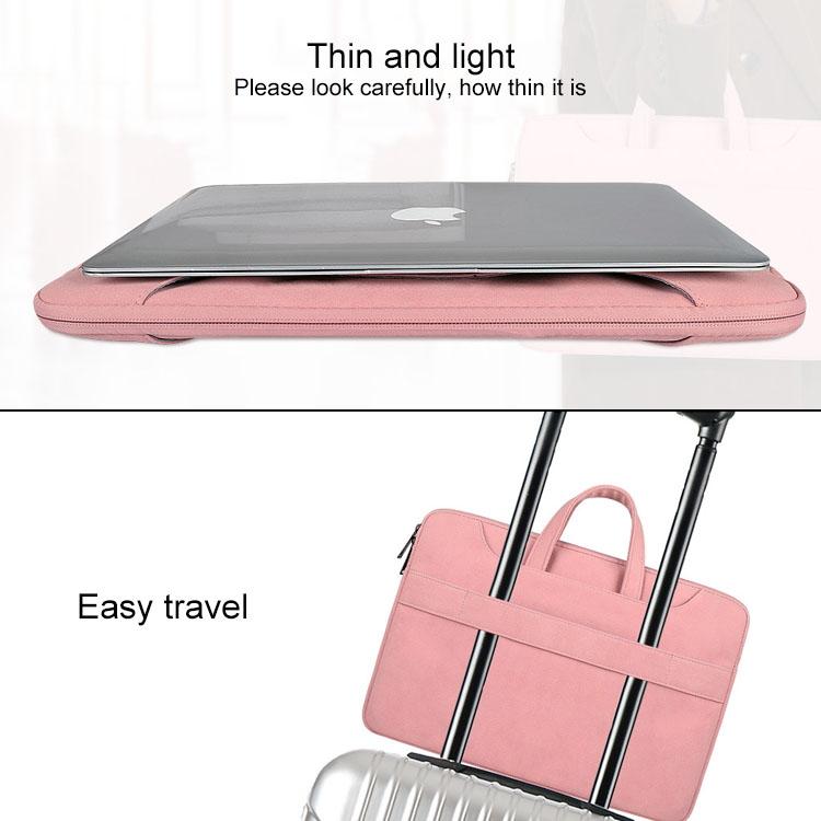 Waterproof Portable One-shoulder Handbag for 14.1 Laptops with Magic Stick & Suitcase Belt - Pu Leather Zipper Hidden Strap - Pink