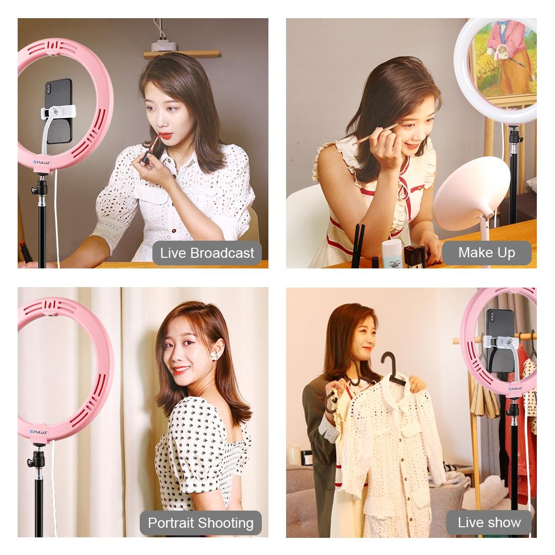 26cm Usb 3 Modes Dimmable Led Ring Light with Phone Clamp - Pink