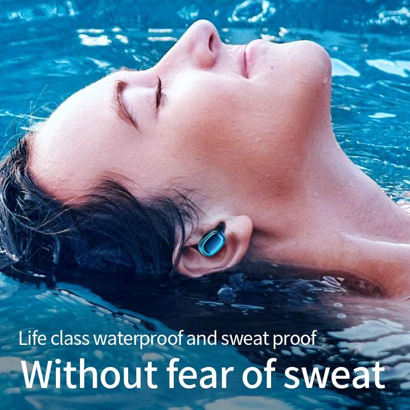 True Wireless Bluetooth Earphones with Digital Display and Charging Box - Pink