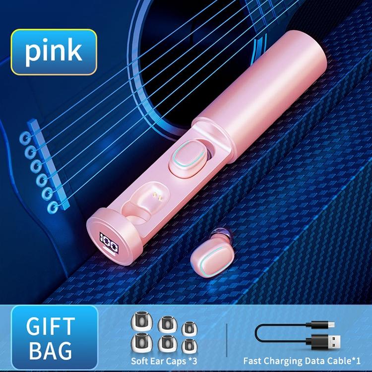 True Wireless Bluetooth Earphones with Digital Display and Charging Box - Pink