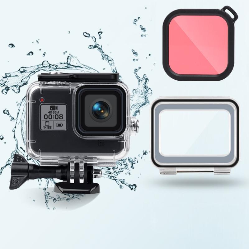 Waterproof Case for Gopro Hero8 with Touch Back Cover and Colour Lens Filter - 45m - Pink