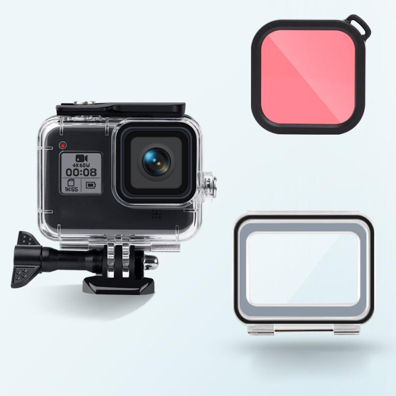 Waterproof Case for Gopro Hero8 with Touch Back Cover and Colour Lens Filter - 45m - Pink