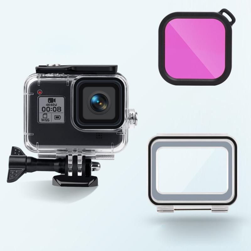 Waterproof Case for Gopro Hero8 with Touch Back Cover and Colour Lens Filter - 45m - Pink