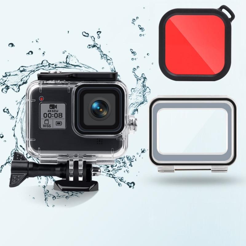 Waterproof Case for Gopro Hero8 with Touch Back Cover and Colour Lens Filter - 45m - Pink