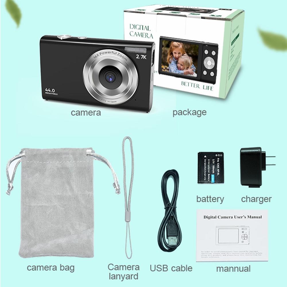 Full Hd 1080p Digital Camera with 44mp 16x Zoom - 2.4 Inch Screen for Children - Pink