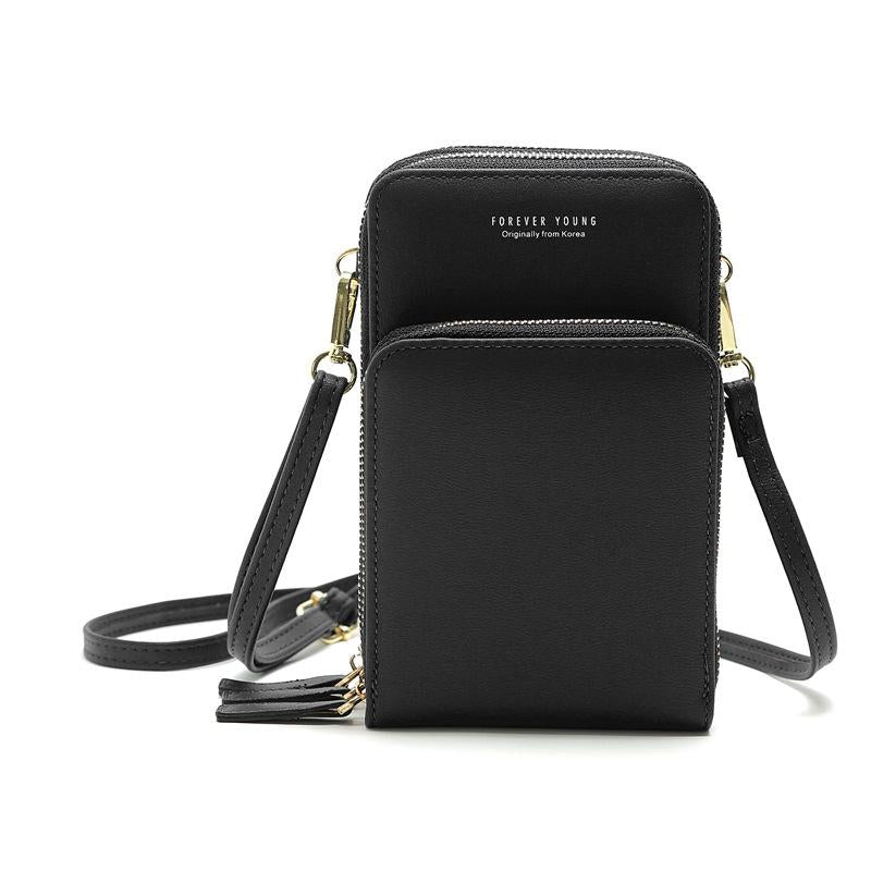 Women Pu Mobile Phone Shoulder Bag Large Capacity - Black