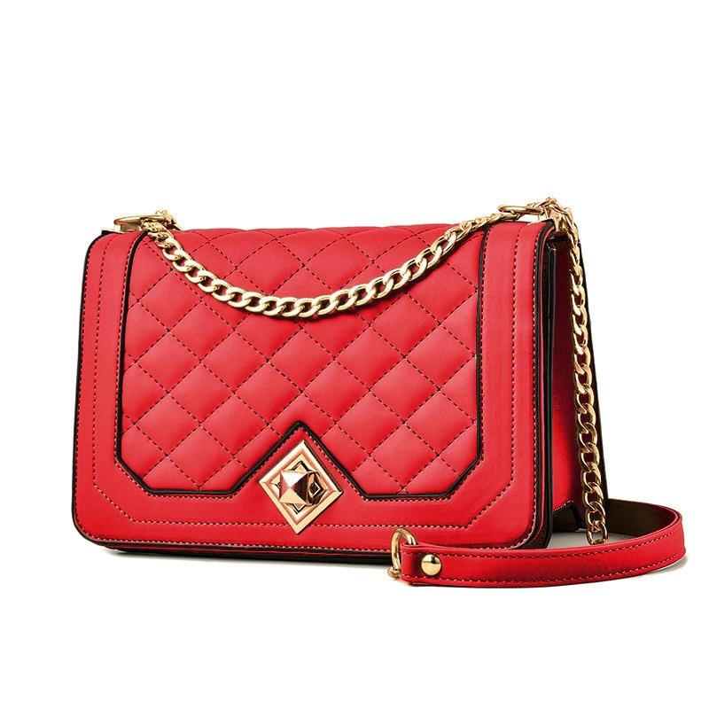 Chic One Shoulder Chain Bag With Diagonal Rhombus Design - Dark Red