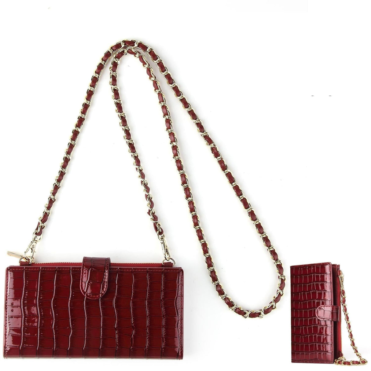 Convertible Crossbody Phone Purse With Chain - Red