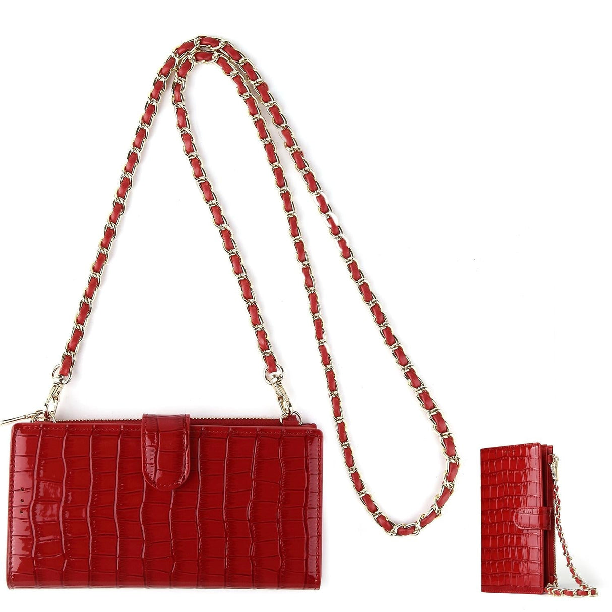 Convertible Crossbody Phone Purse With Chain - Red