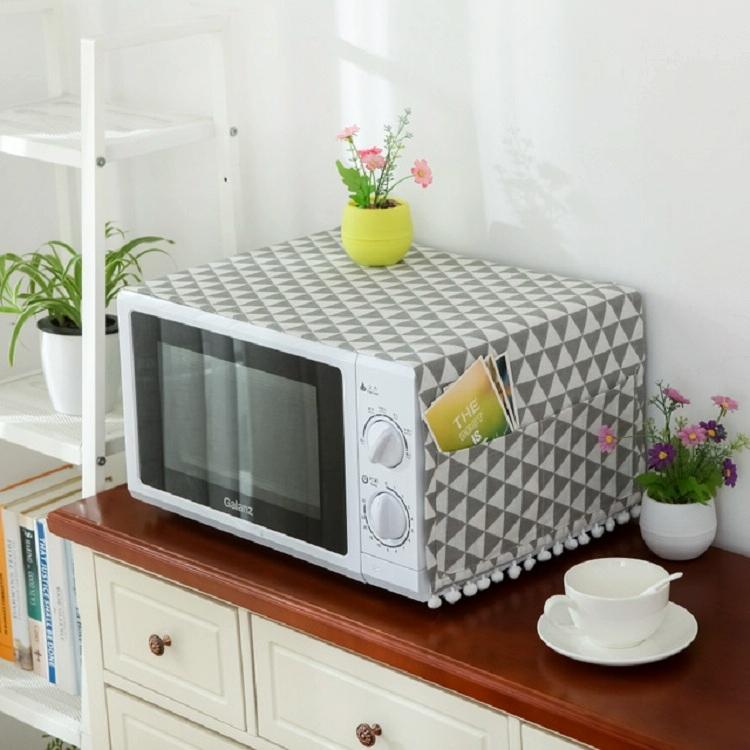 Universal Cotton Linen Microwave Dust Cover - Grey Triangle