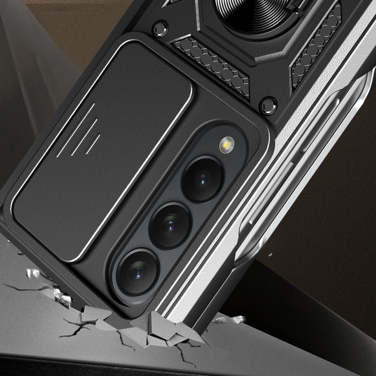 For Samsung Galaxy Z Fold4 5G Tpu Pc Case With Sliding Camera Cover - Black