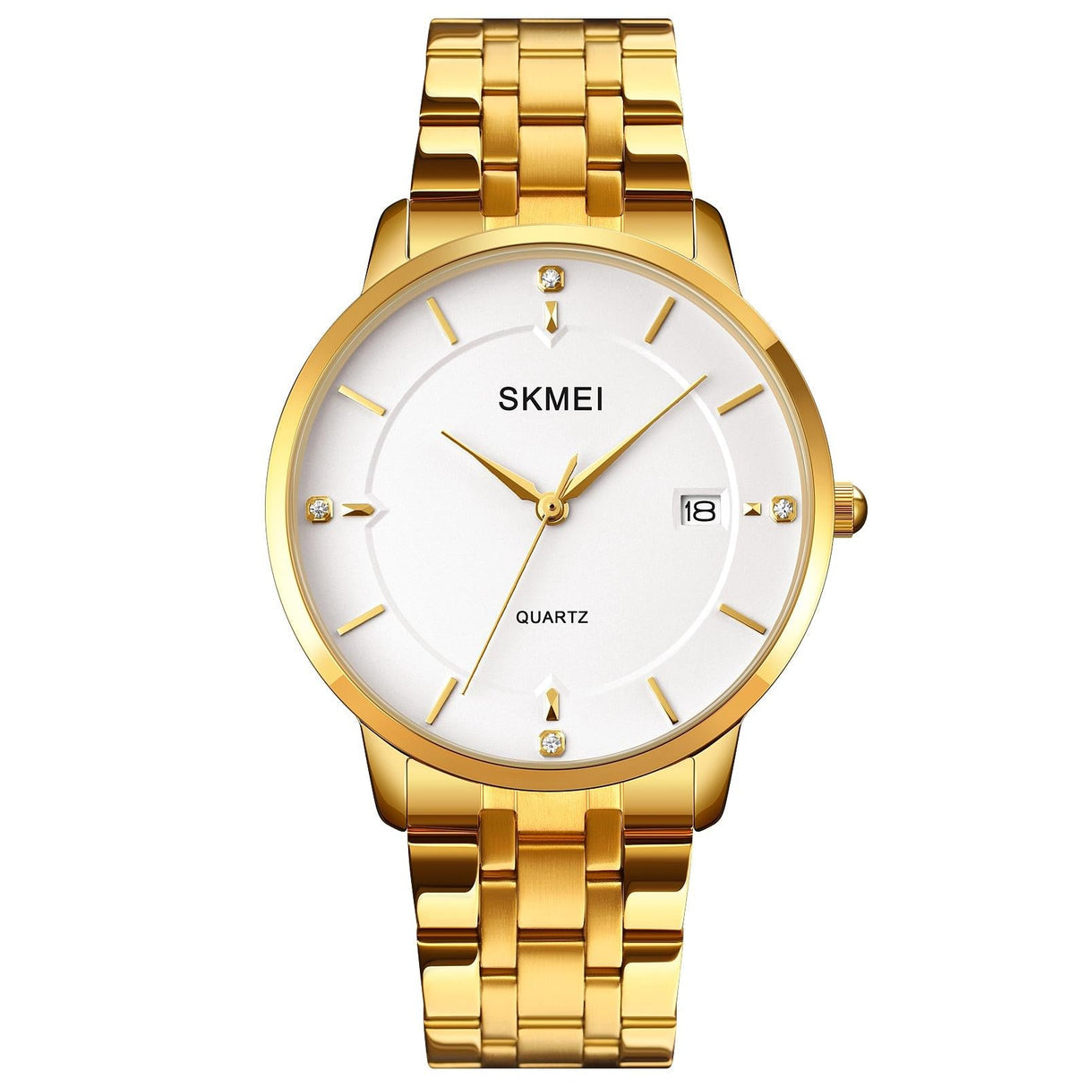 Men Casual Quartz Watch with Calendar - 1801 - Golden Steel Belt