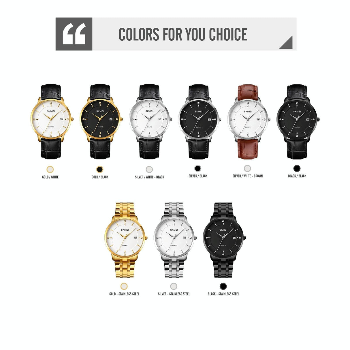 Men Casual Quartz Watch with Calendar - 1801 - Golden Steel Belt
