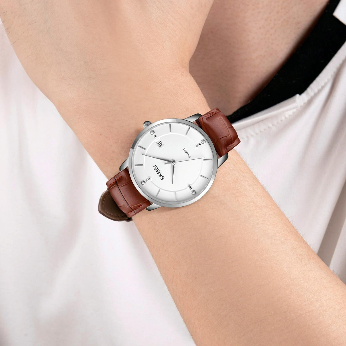 Men Casual Quartz Watch with Calendar - 1801 - Golden Steel Belt