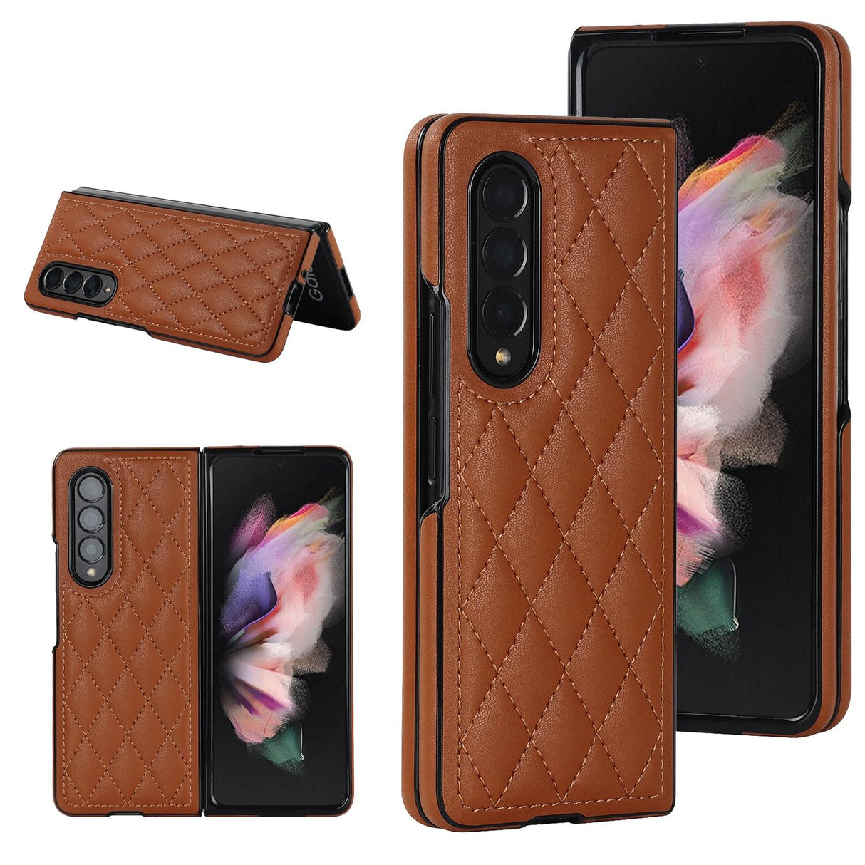 For Samsung Galaxy Z Fold4 5G Foldable Microfiber Phone Case - Rhombic Design - Brown